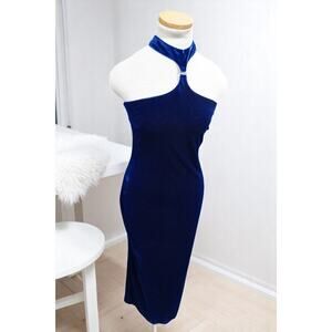 Kiki USA Royal Blue Velvet Halter Dress – Size 40
